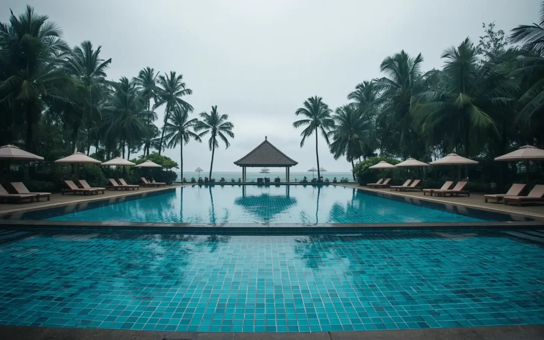 Piscine de resort vide en Thaïlande pendant la basse saison