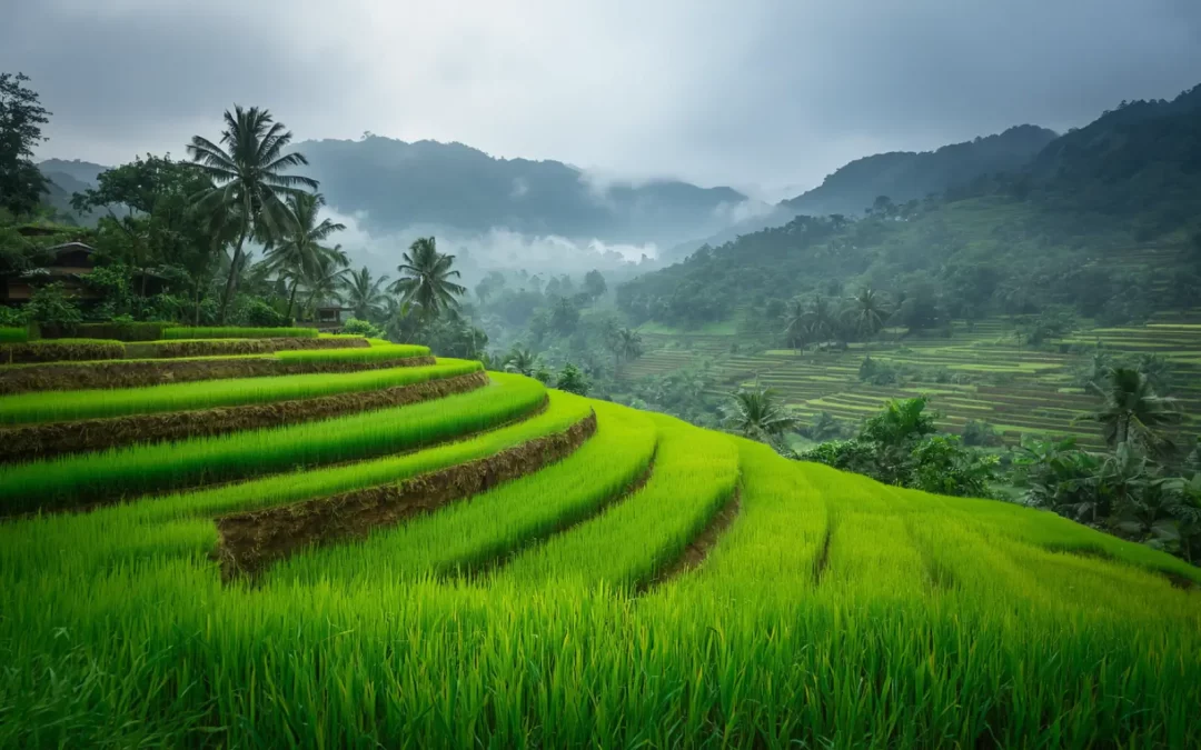 Rizières vertes près de Chiang Mai pendant la mousson en Thaïlande