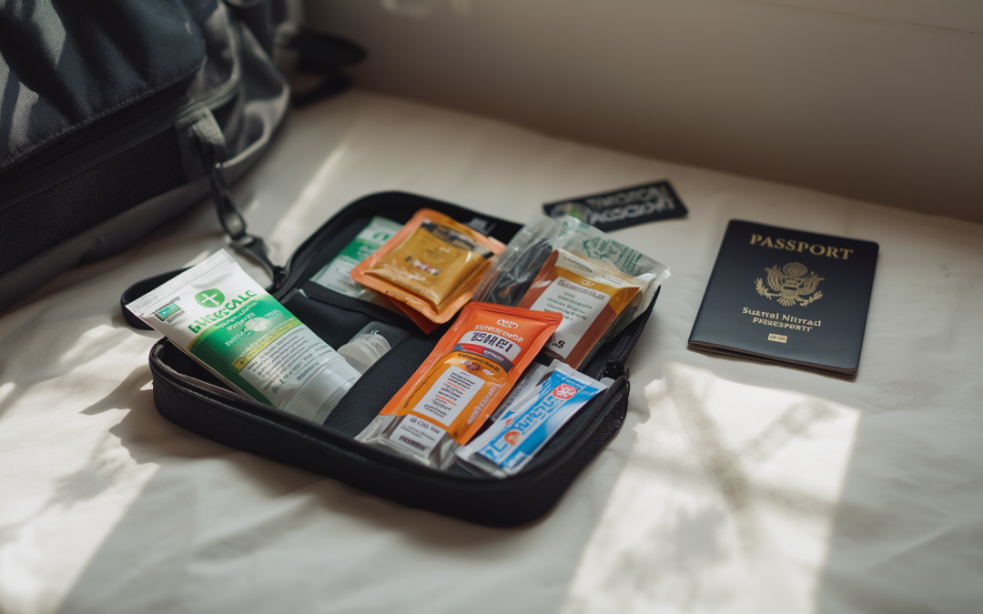 Trousse à pharmacie de voyage préparée pour un séjour en Thaïlande