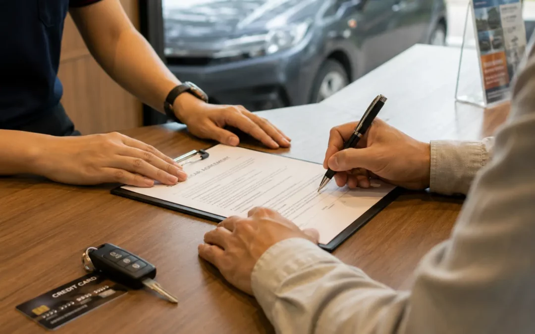 Signature d'un contrat de location de voiture avec vérification de la franchise en Thaïlande