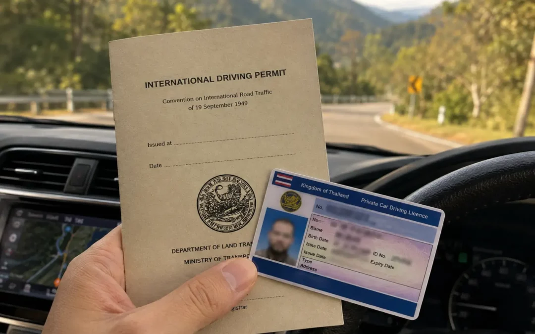 Permis de conduire international et permis français en main avant une location de voiture en Thaïlande