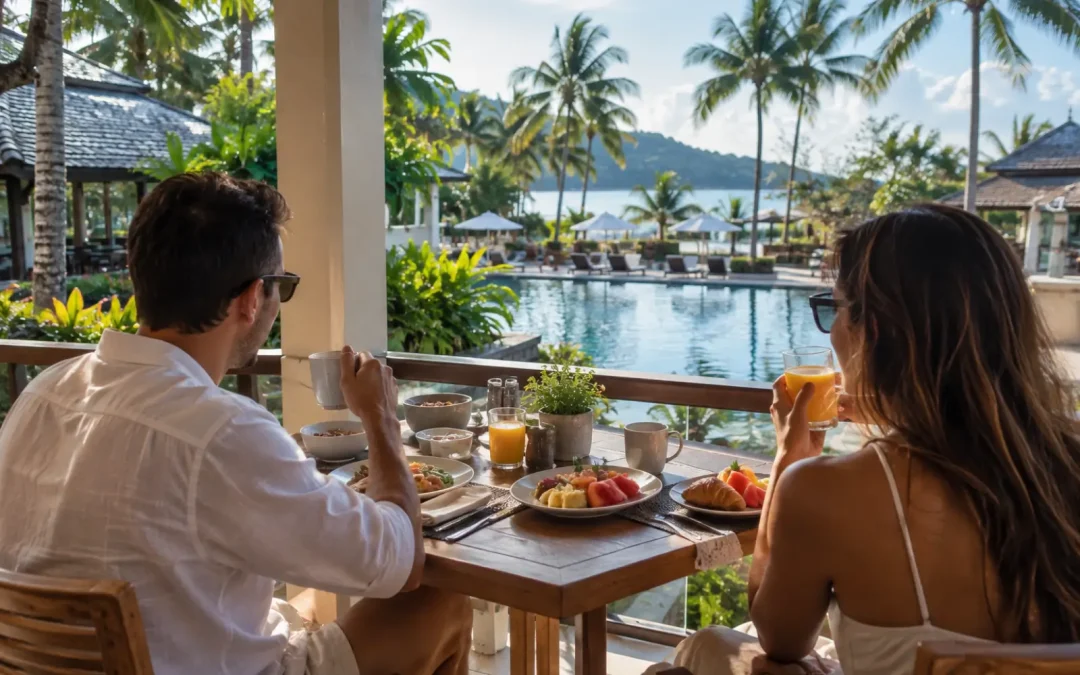 Couple en hôtel confort profitant d'un petit-déjeuner en Thaïlande