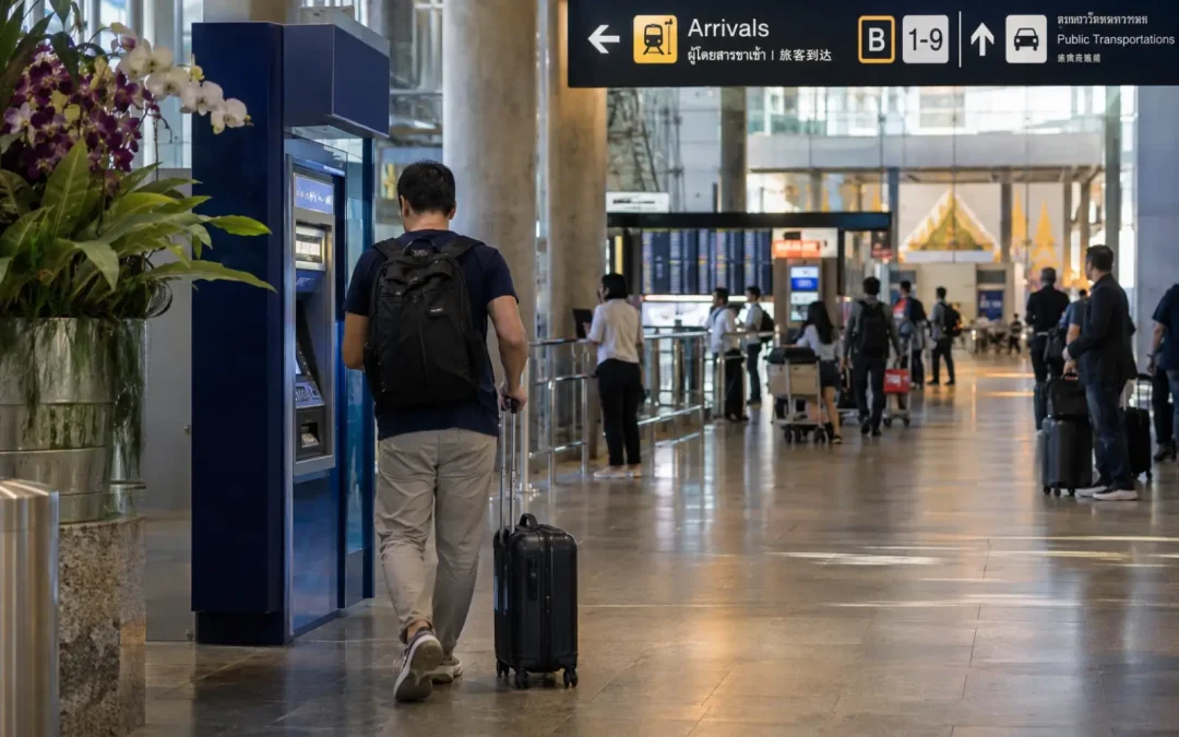 Distributeur automatique dans le hall des arrivées d'un aéroport de Bangkok