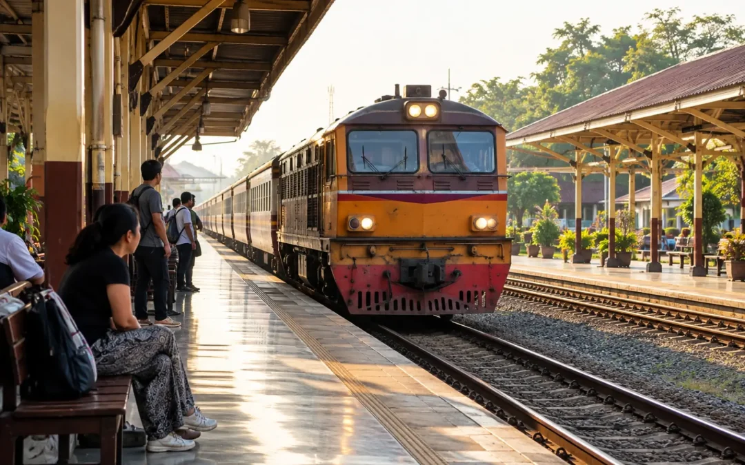 Train de la ligne Ayutthaya Bangkok en gare le matin